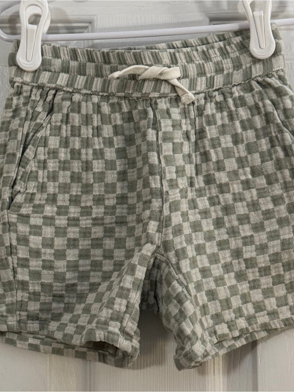 Rylee + Cru Baby Boy Sage and Cream Checkered Shorts Waist String & Pockets